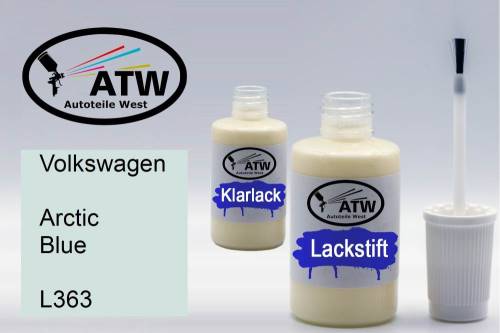 Volkswagen, Arctic Blue, L363: 20ml Lackstift + 20ml Klarlack - Set, von ATW Autoteile West.